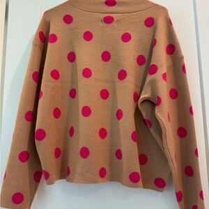 Anthropologie Tan and Pink Polka Dot Sweater